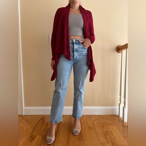 Red cotton and rayon cardigan, like new, no stains, rips, or holes